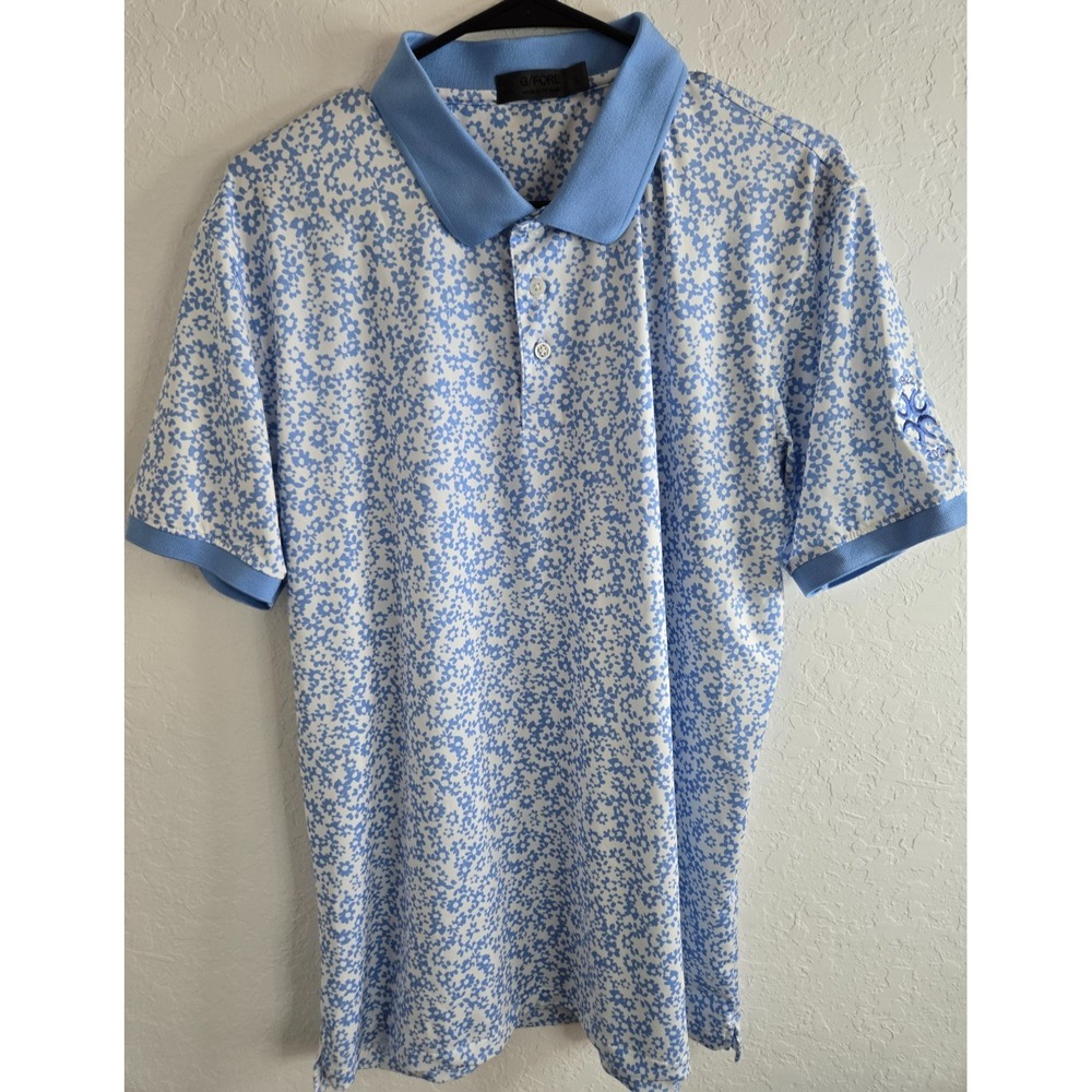G Force G4 Golf Polo Shirt Mens Size Large White Blue Floral Corpus Country Club